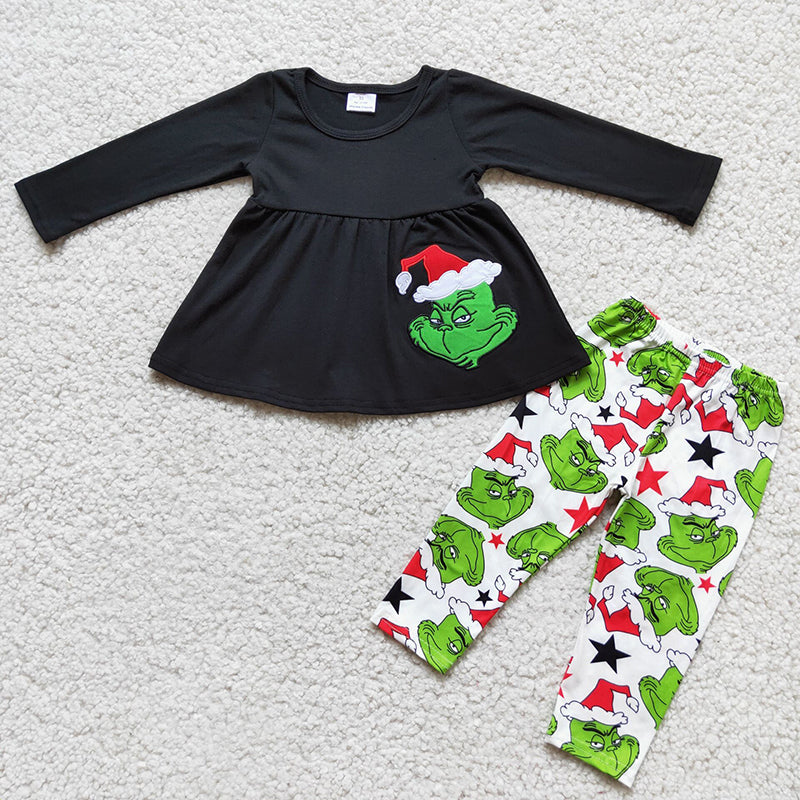 Black Green Cartoon embroidered legging sets