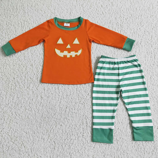 Halloween baby boys orange face ruffle pants pajamas sets