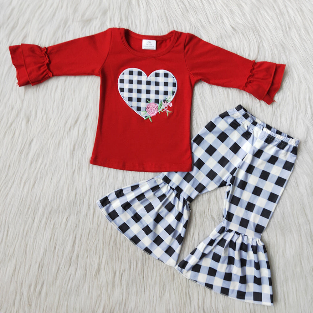 Valentines Hearts plaid bell bottom pants sets