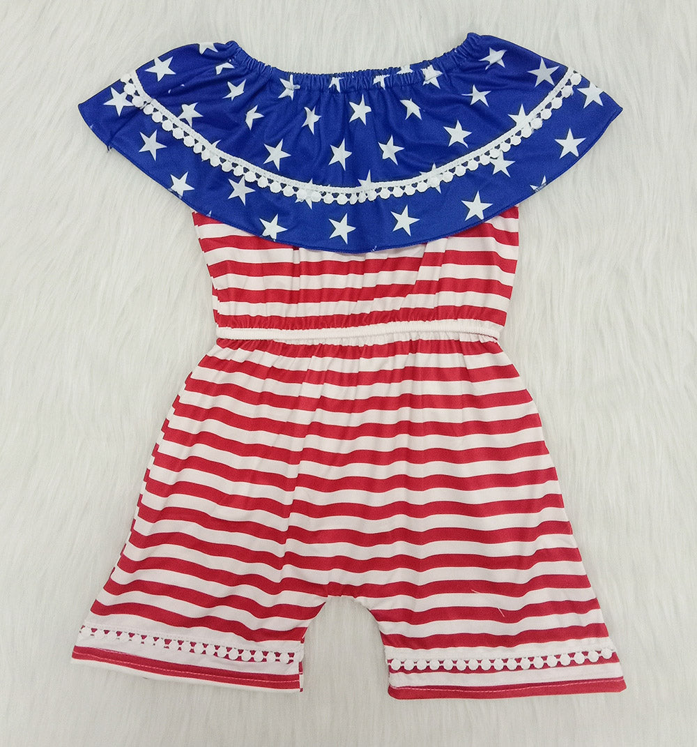4th of July star ruffle rompers jumpsuits