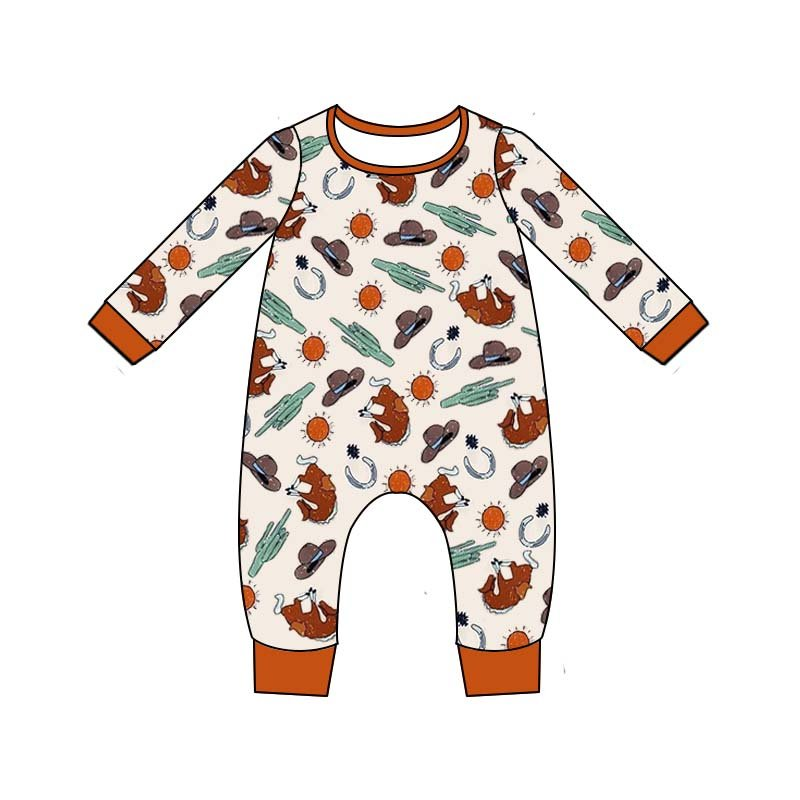 Baby girls western cactus cow hat rompers