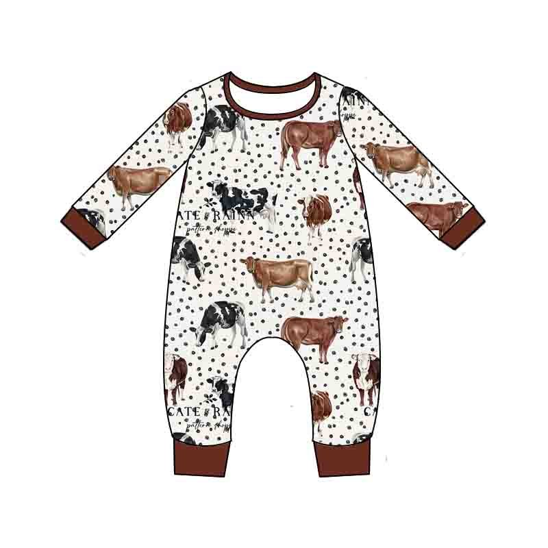 Baby girls boys western cow dots rompers