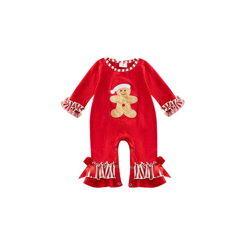 Baby girls Christmas gingerbread red rompers