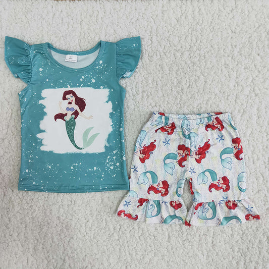Blue puffy sleeves T-shirt Shorts sets