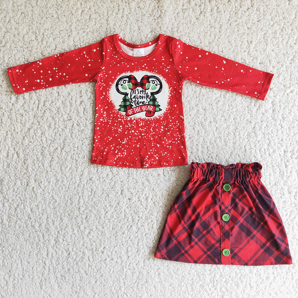 Christmas red shirt skirt sets