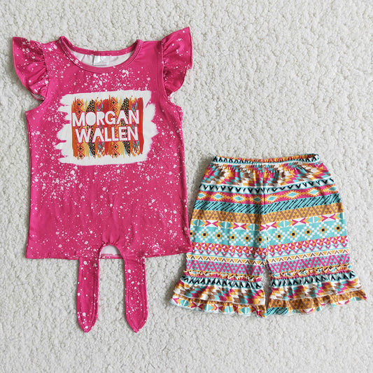 Pink letter Bohemian style Shorts sets