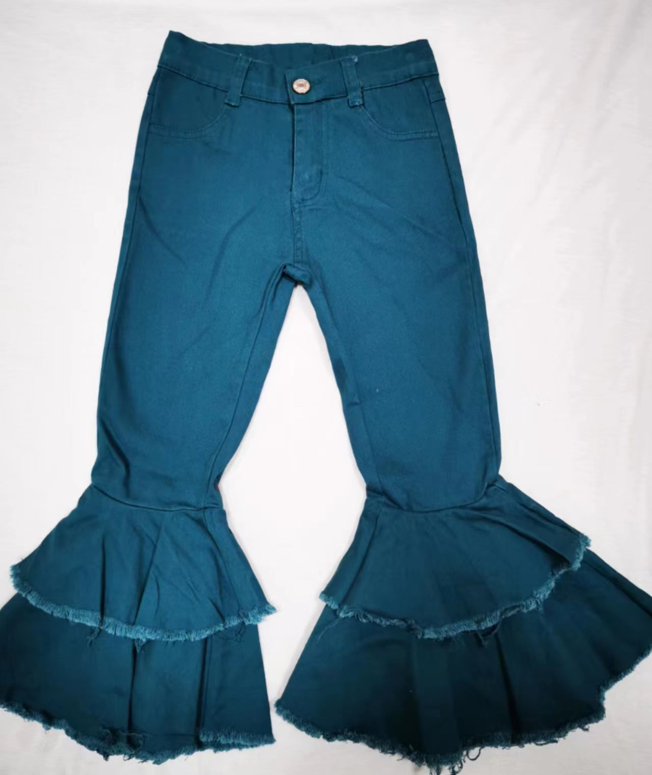 Baby Girls Dark Blue Ruffle Denim Bell Pants preorder