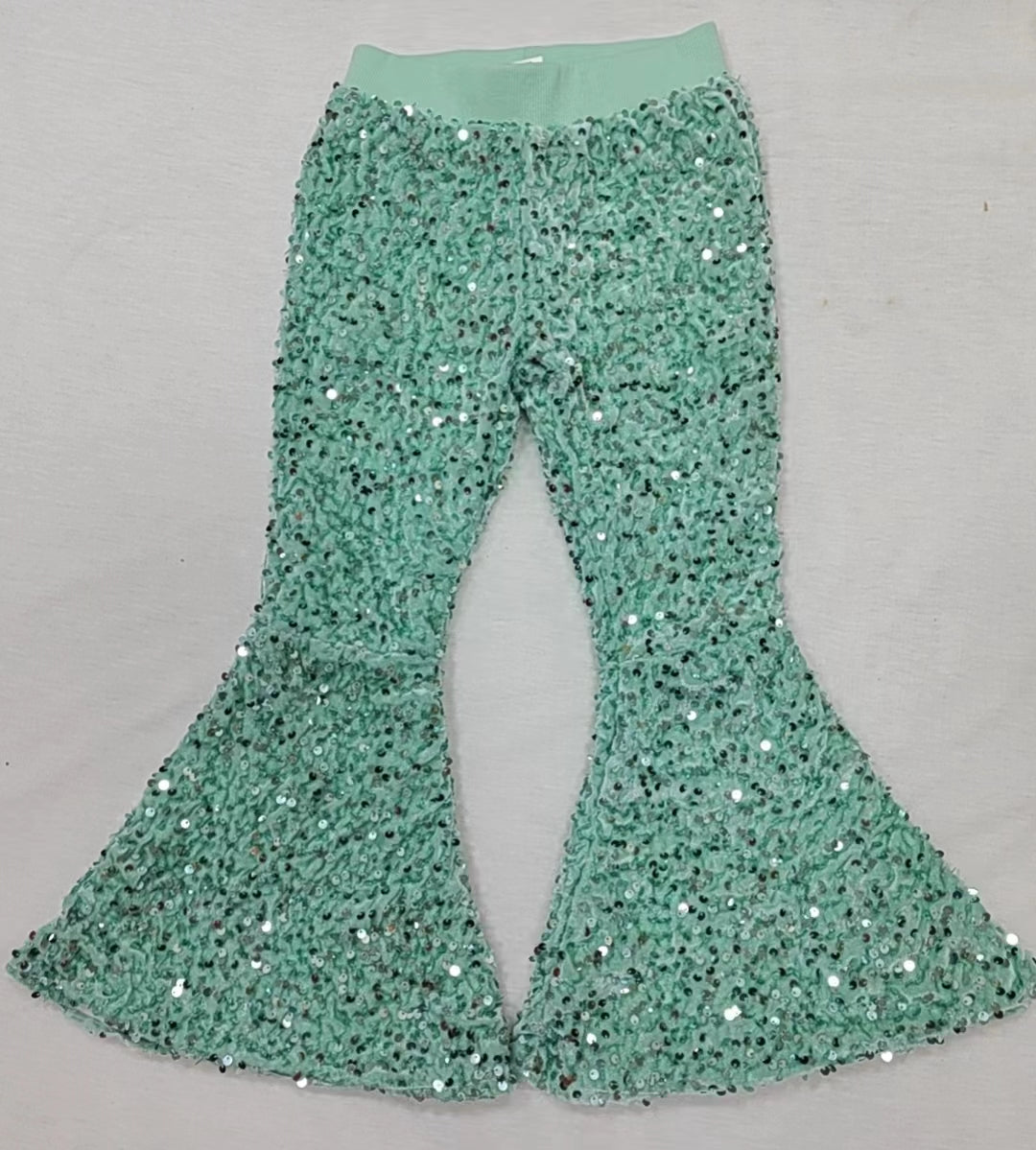 Baby Girls Light Green Sequin Bell Bottom Pants