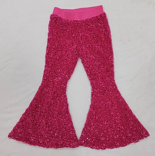 Baby Girls Toddler Hot Pink Party Birthday Sequin Bell Bottom Pants