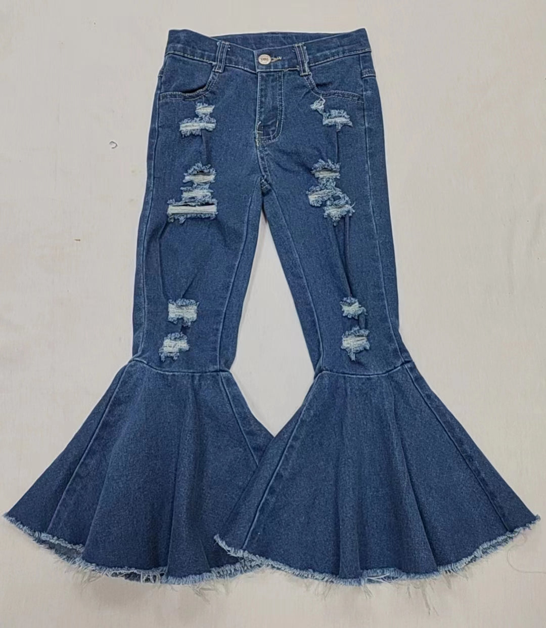 Baby Girls Navy Distressed Denim Bell Pants