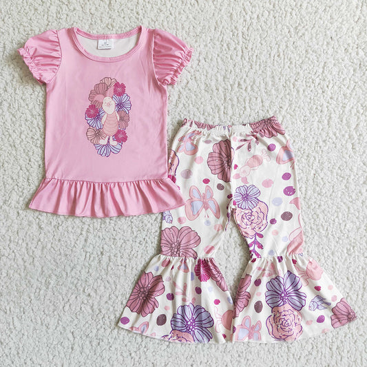 Baby girls cartoon pig bell pants sets