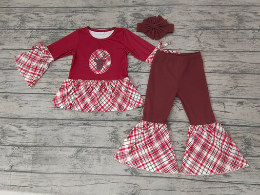 Baby girls Christmas deer bell pants boutique clothing sets(can choose headband)