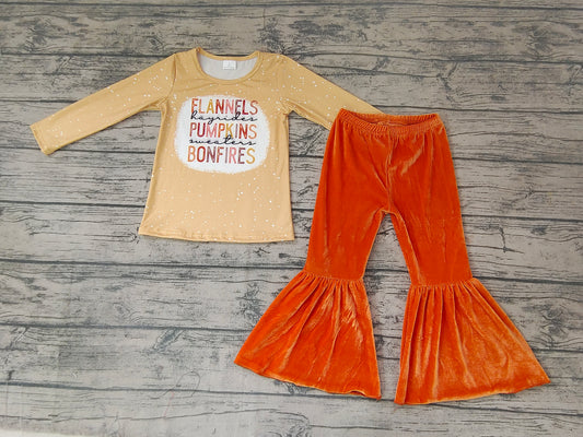 baby girls pumpkin velvet bell pants sets