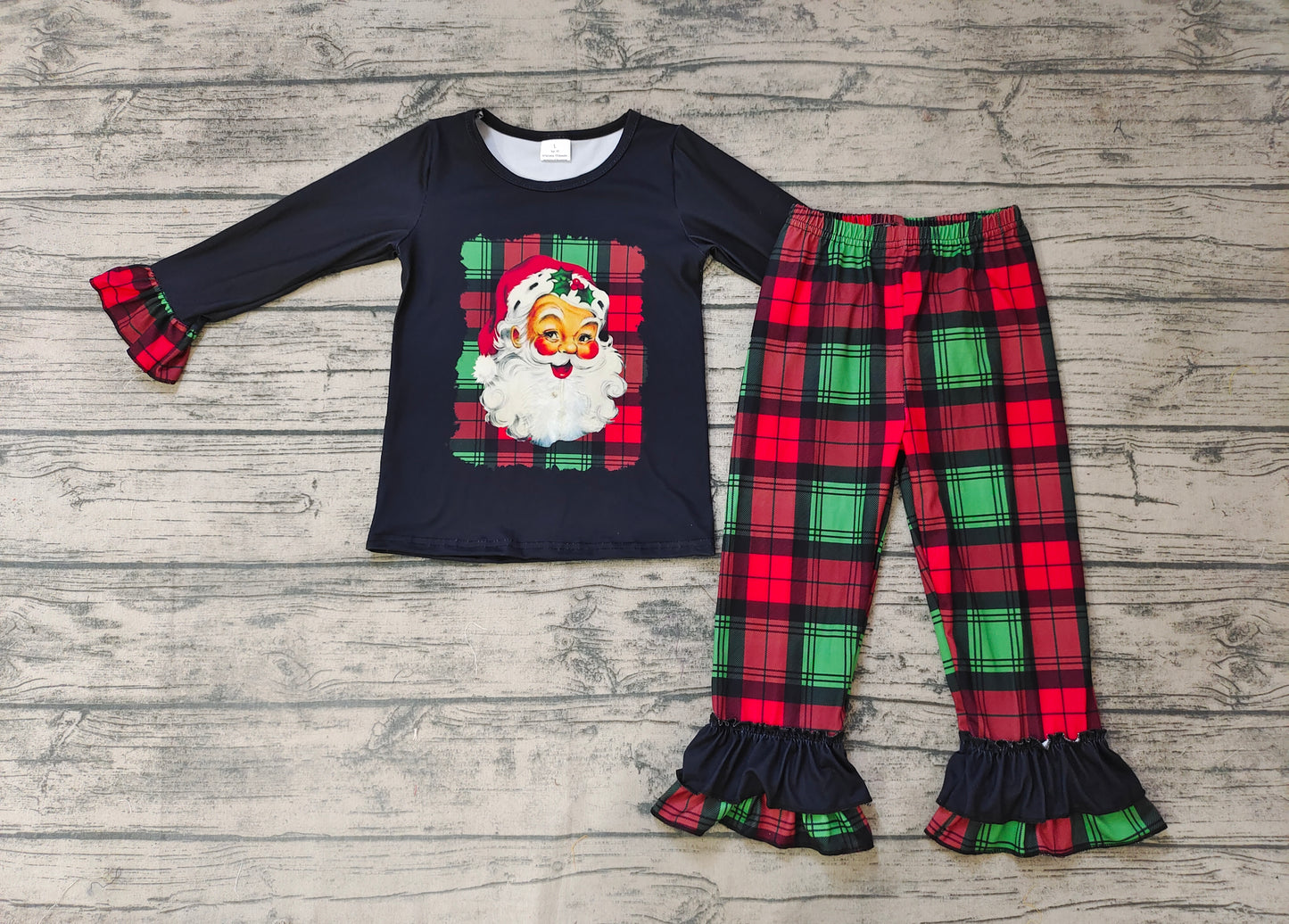 Baby girls black red santa Christmas ruffle pants clothes sets