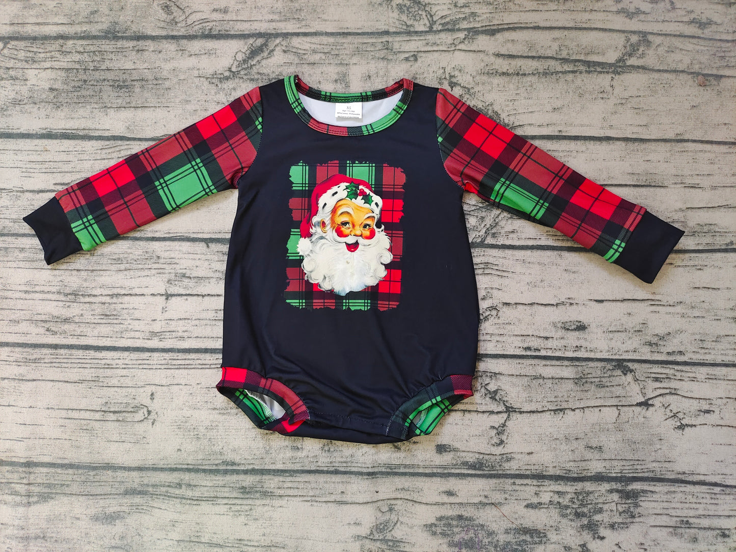 Baby girls santa black red plaid Christmas rompers