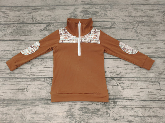 Baby boys western brown cow skull pullover tops