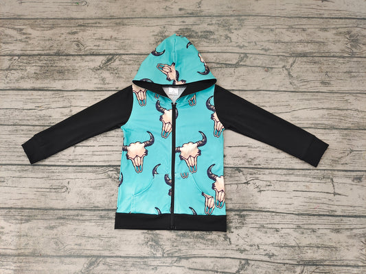 Baby kids hoodie cow western zip fall tops