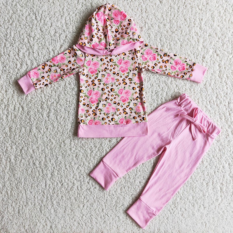 Pink floral hoddie children outfits