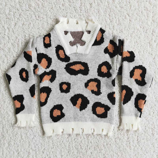 Baby Girls Fall Leopard V-Neck Sweaters