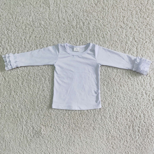 White icing ruffle long sleeve T-shirts