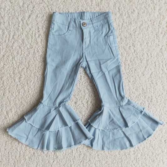 Baby Girls blue double ruffle denim jeans pants