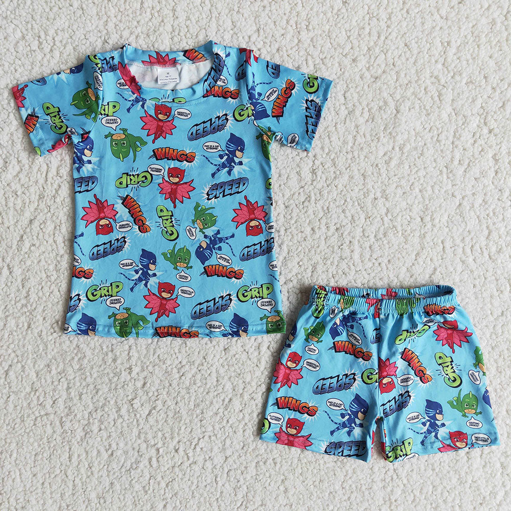 Baby boys hero cartoon print summer shorts sets