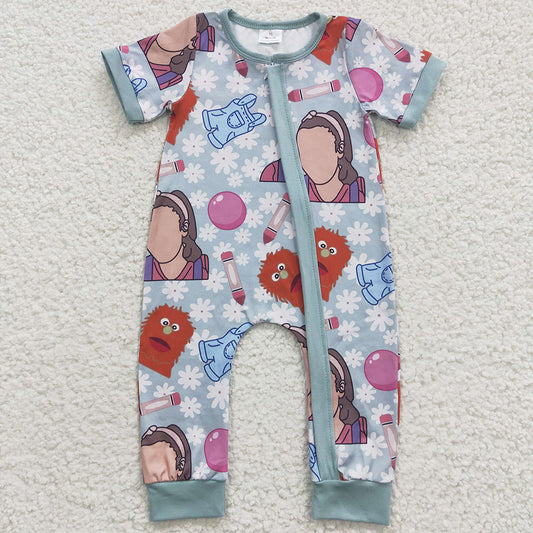 Baby Girls Blue Teacher Zip Rompers