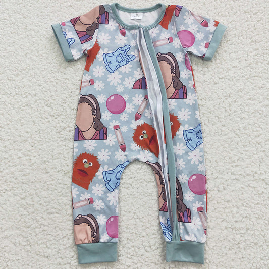 Baby Girls Blue Teacher Zip Rompers