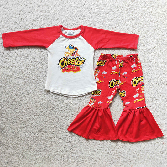Baby girls cartoon red bell pants sets