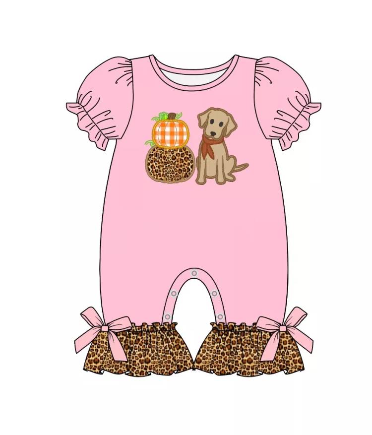 Baby girls pumpkin dogs rompers