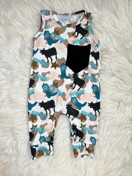 Baby boys cow western rompers