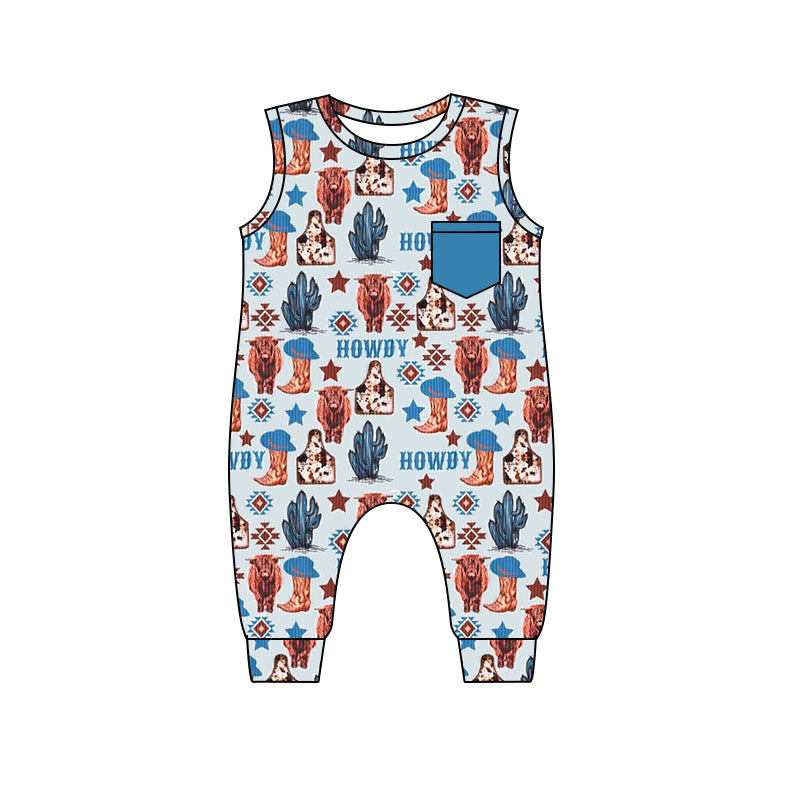 Baby boys Sleeveless Cow Western rompers