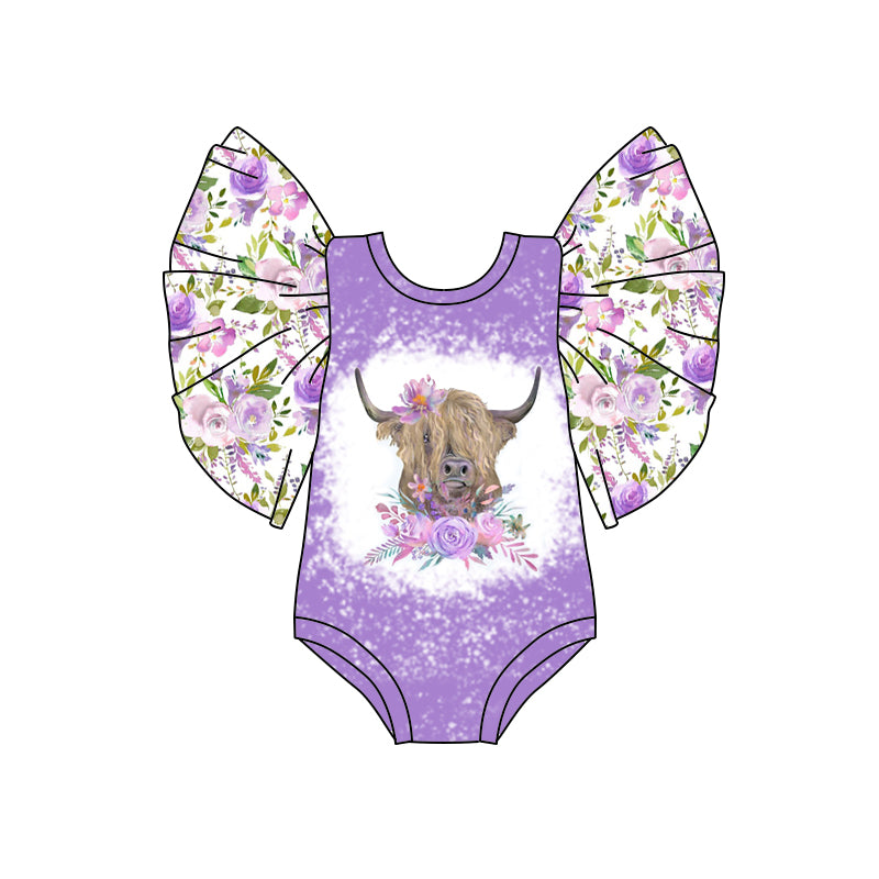 Baby Purple Girls Cow Flowers Rompers