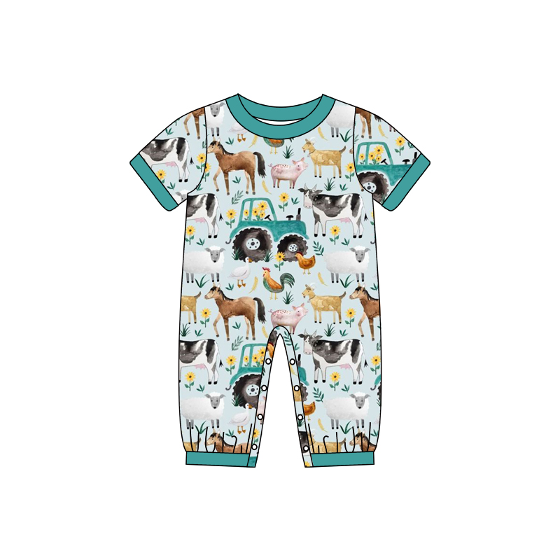 Baby Boys Short Sleeve Farm rompers