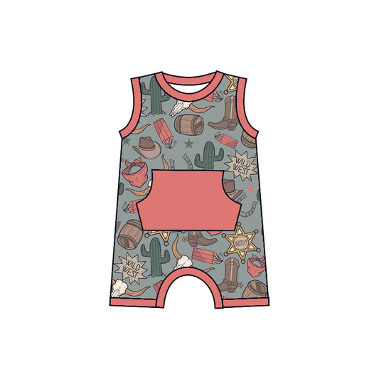 Baby Boys Western Cactus Cow Pockets rompers preorder