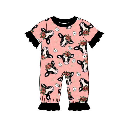 Baby Girls Pink Cow Ruffle rompers preorder