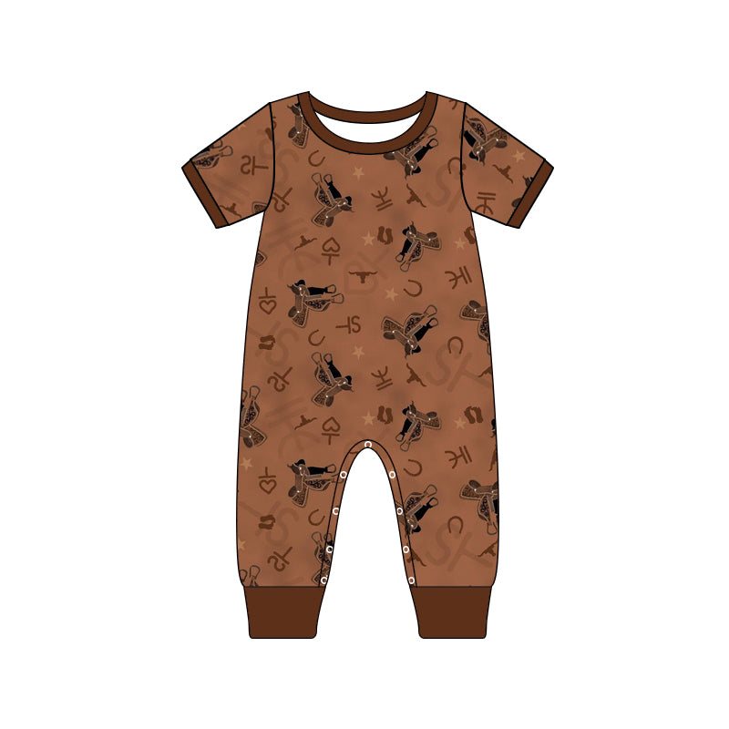 Baby Boys Western Cow Brown rompers preorder