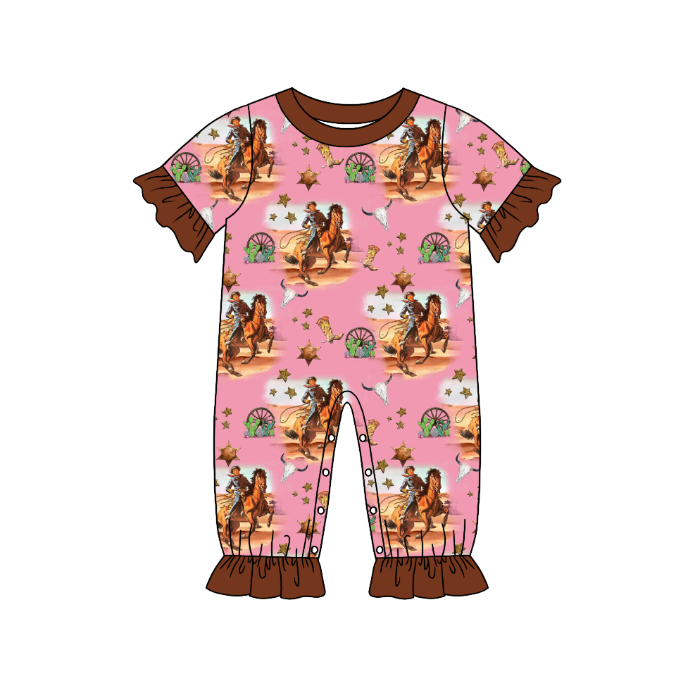 Baby Girls Western Pink Horse rompers preorder