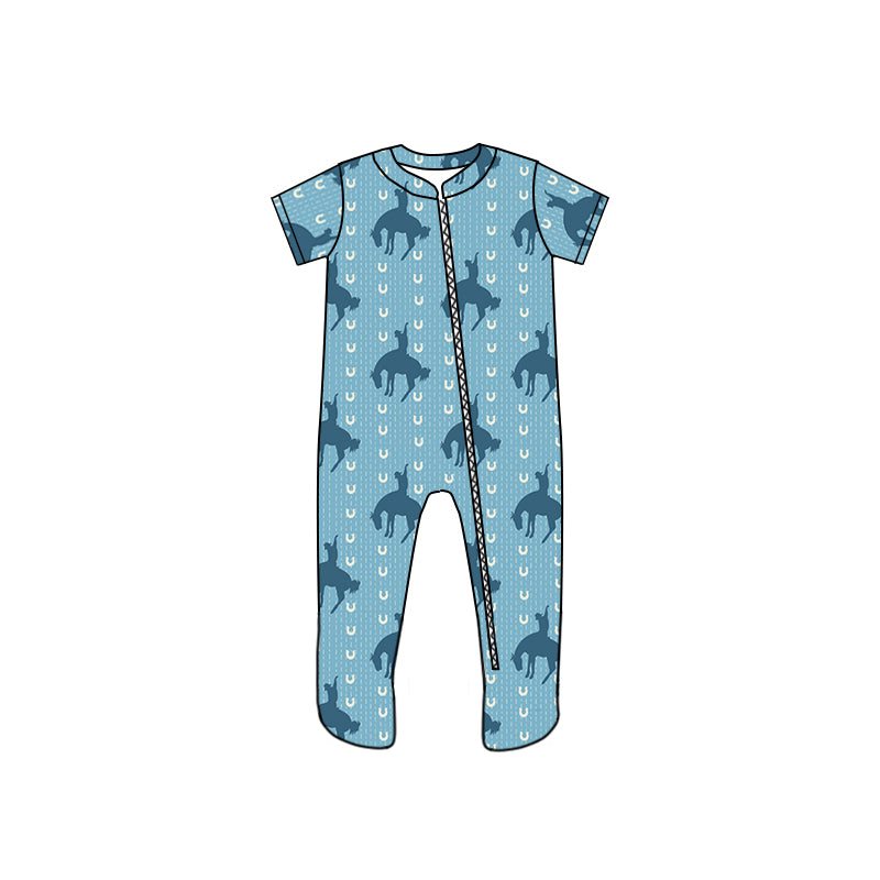 Baby Boys Zip Western Horse Footie rompers preorder