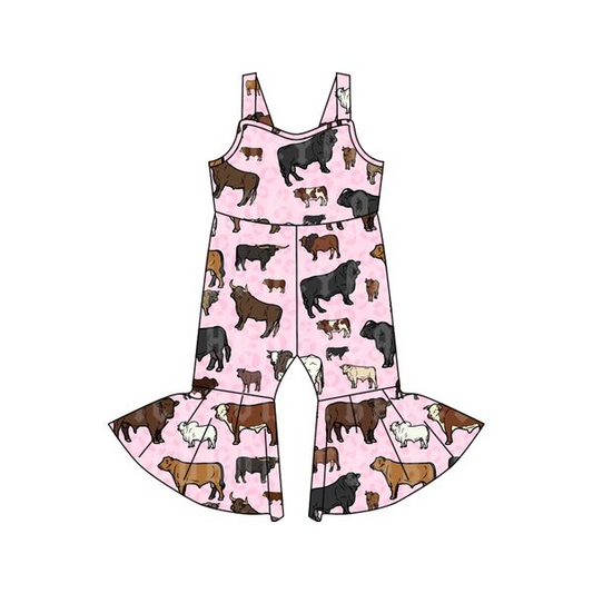 Baby Girls Western Pink Cow Strap jumpsuits preorder
