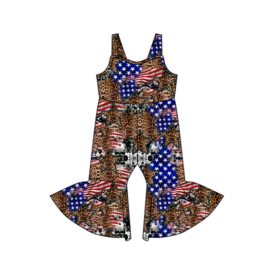 Baby Girls Leopard Flag Strap jumpsuits preorder