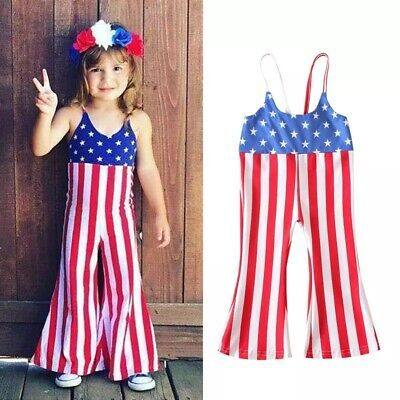 Baby Girls Star July 4th Strap Bell Bottom Jumpsuits