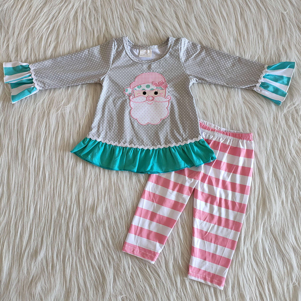 Baby girls santa pink stripe pants sets