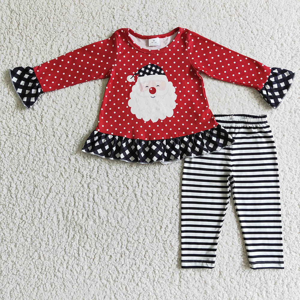 Baby Girls santa Christmas stripe legging pants clothes sets