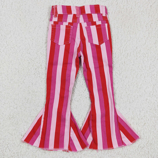 Baby Girls Valentines Pink Stripe Bell Jeans Denim Pants