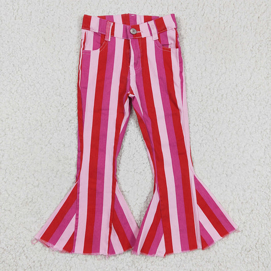 Baby Girls Valentines Pink Stripe Bell Jeans Denim Pants