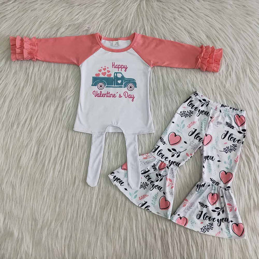 Valentines pink tractor bell pants sets