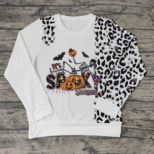 Adult Women Halloween pumpkin leopard spooky season shirts tops