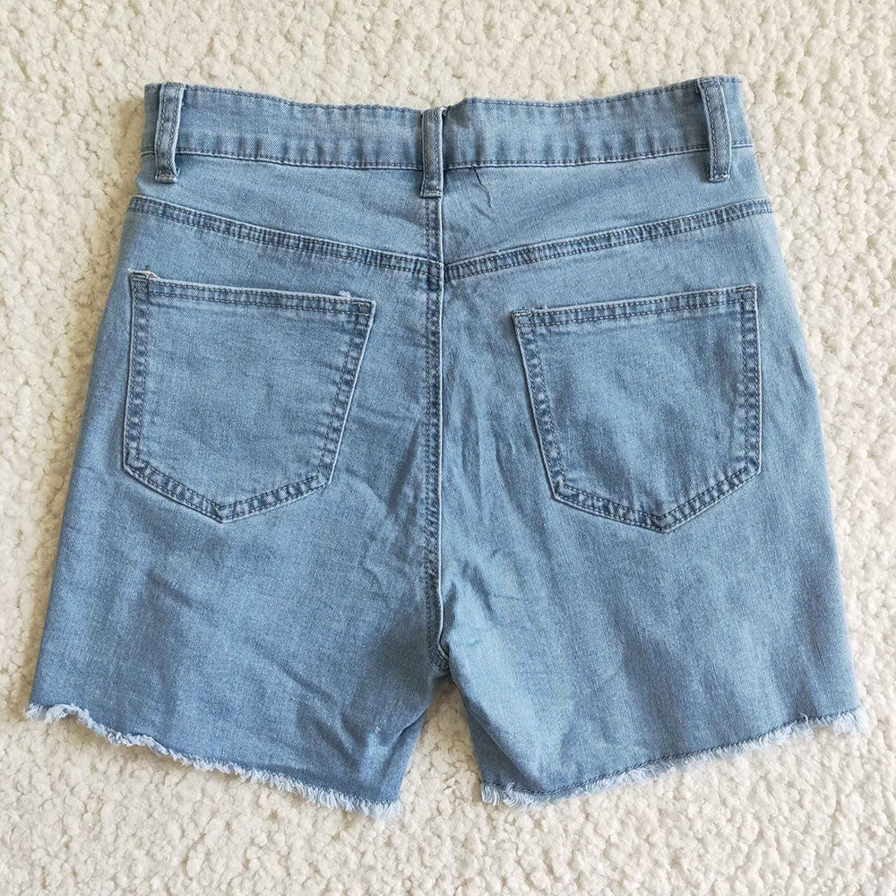 Adult women summer denim distressed shorts