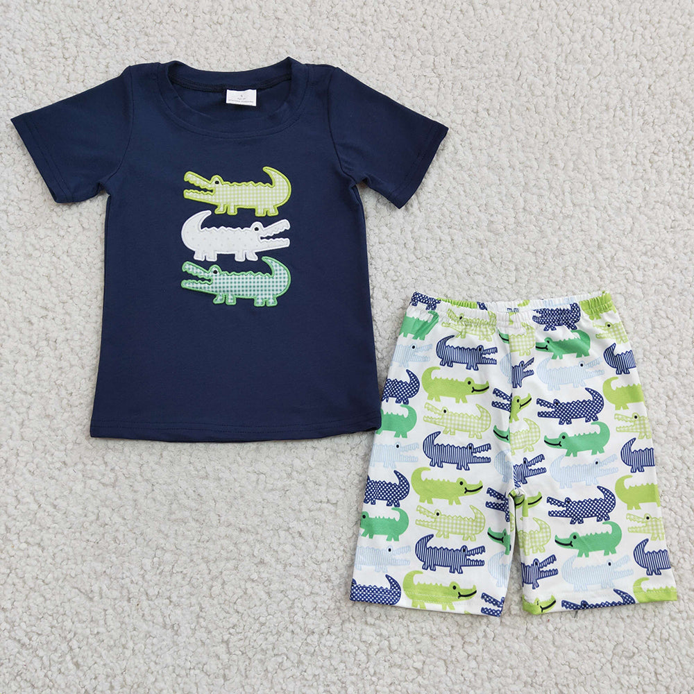 Baby Boys Summer Alligator Embroidery Shorts Sets